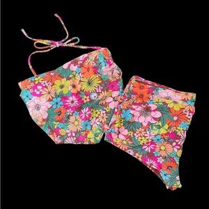 New 70s Floral Print Swimsuit Bikini size XL 15/17